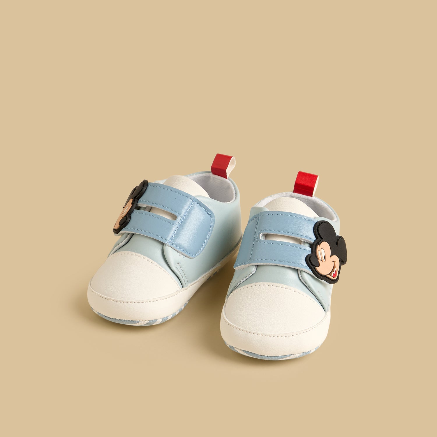 Mickey Mouse Applique Booties with Hook and Loop Closure - White / 17