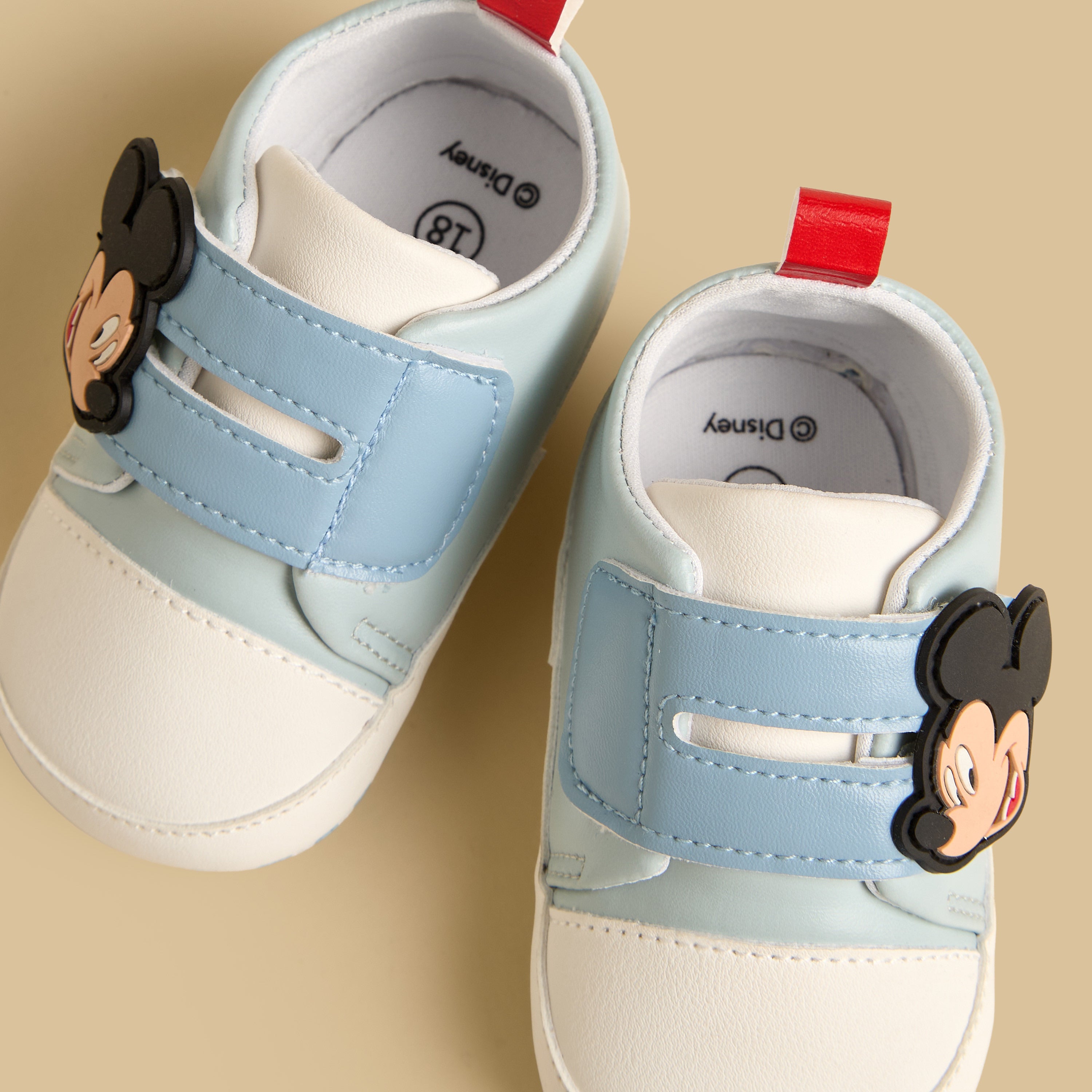 Mickey Mouse Applique Booties with Hook and Loop Closure