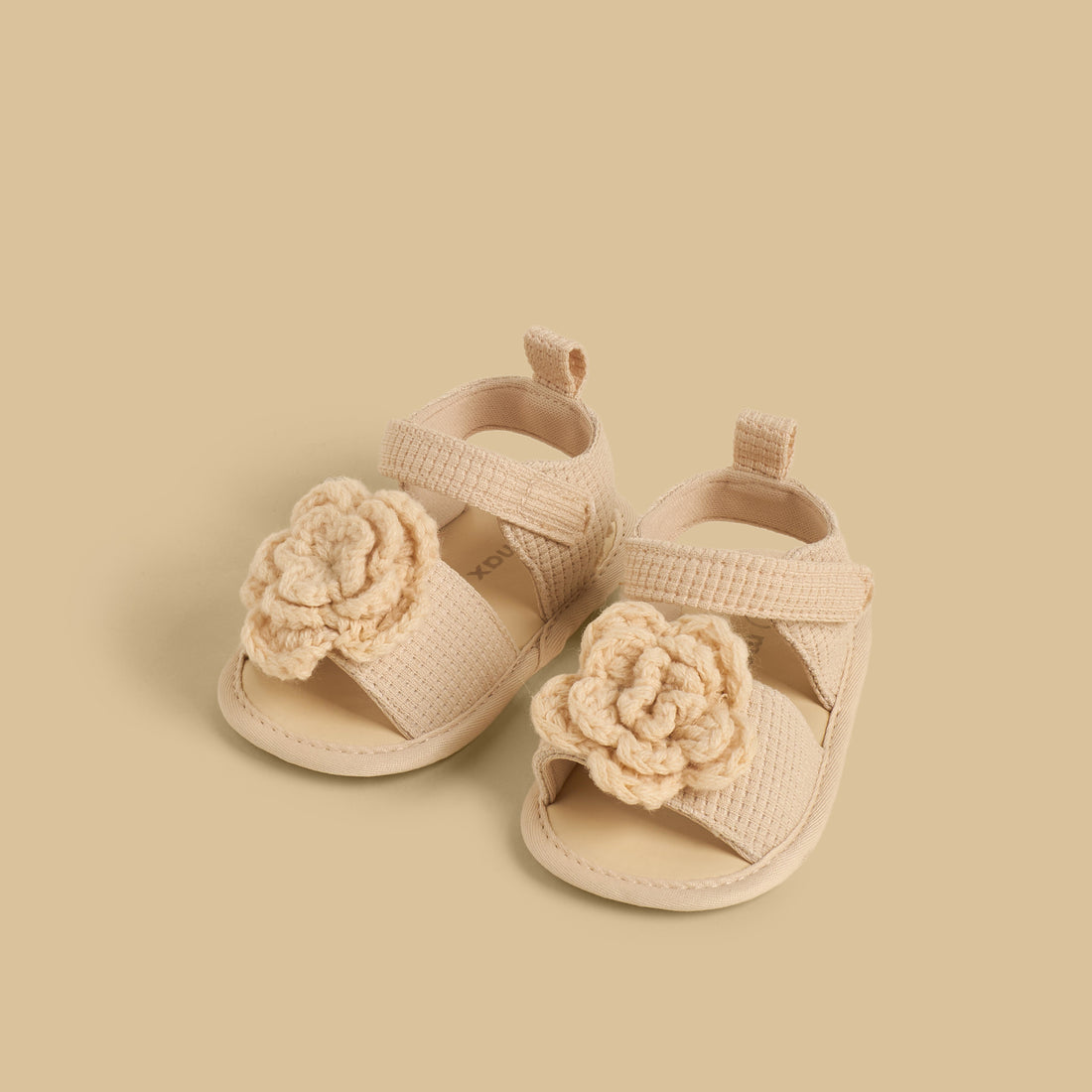 Floral Crochet Booties with Hook and Loop Closure - Beige / 17