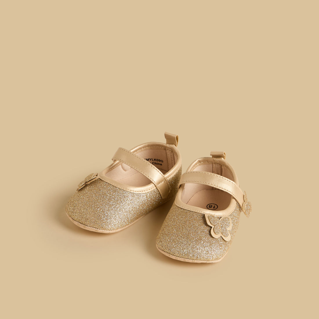 Butterfly Accent Booties with Hook and Loop Closure - Gold / 17