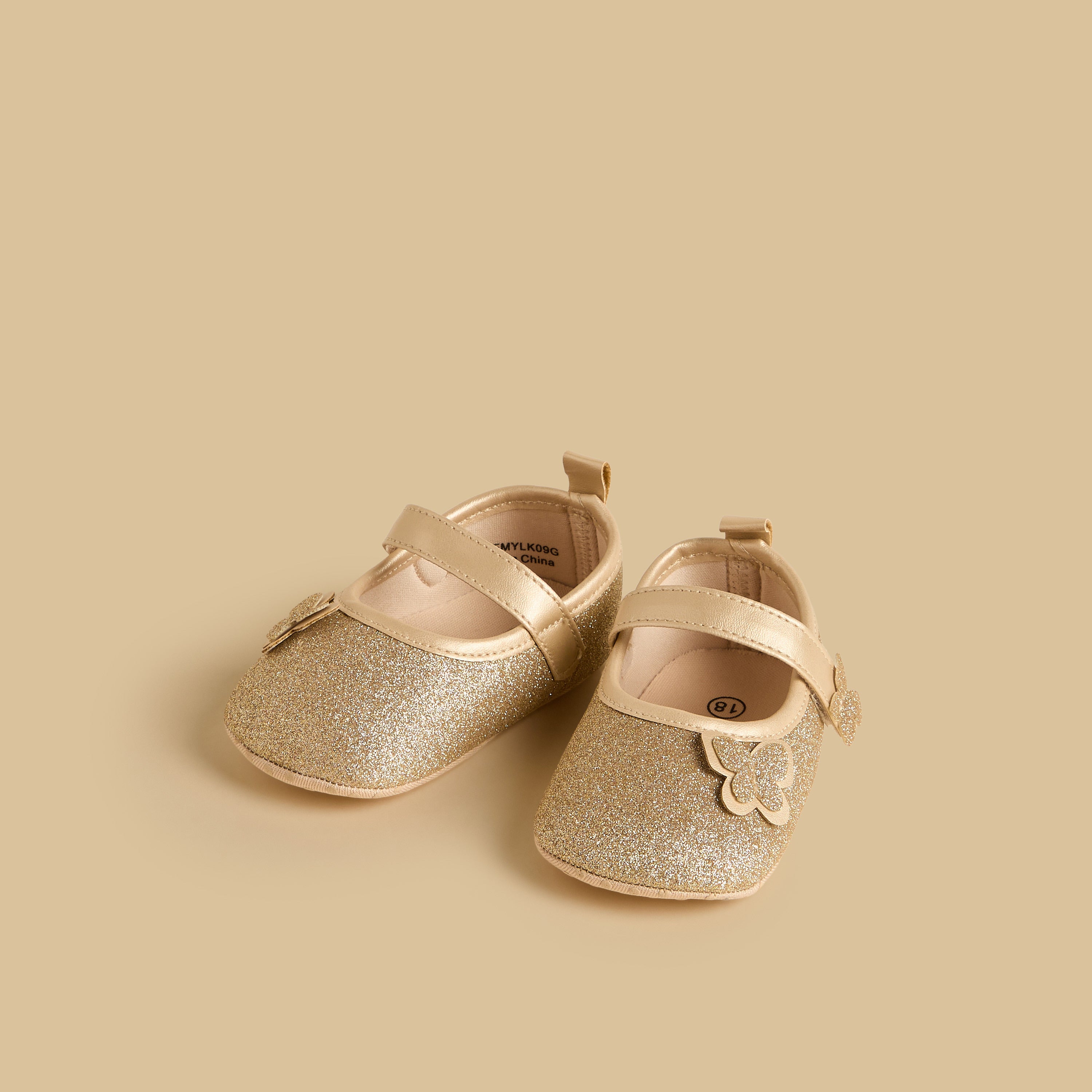 Butterfly Accent Booties with Hook and Loop Closure - Gold / 17
