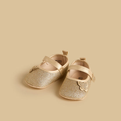 Butterfly Accent Booties with Hook and Loop Closure - Gold / 17