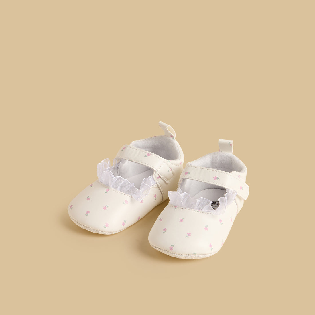 Floral Print Booties with Hook and Loop Closure - White / 17