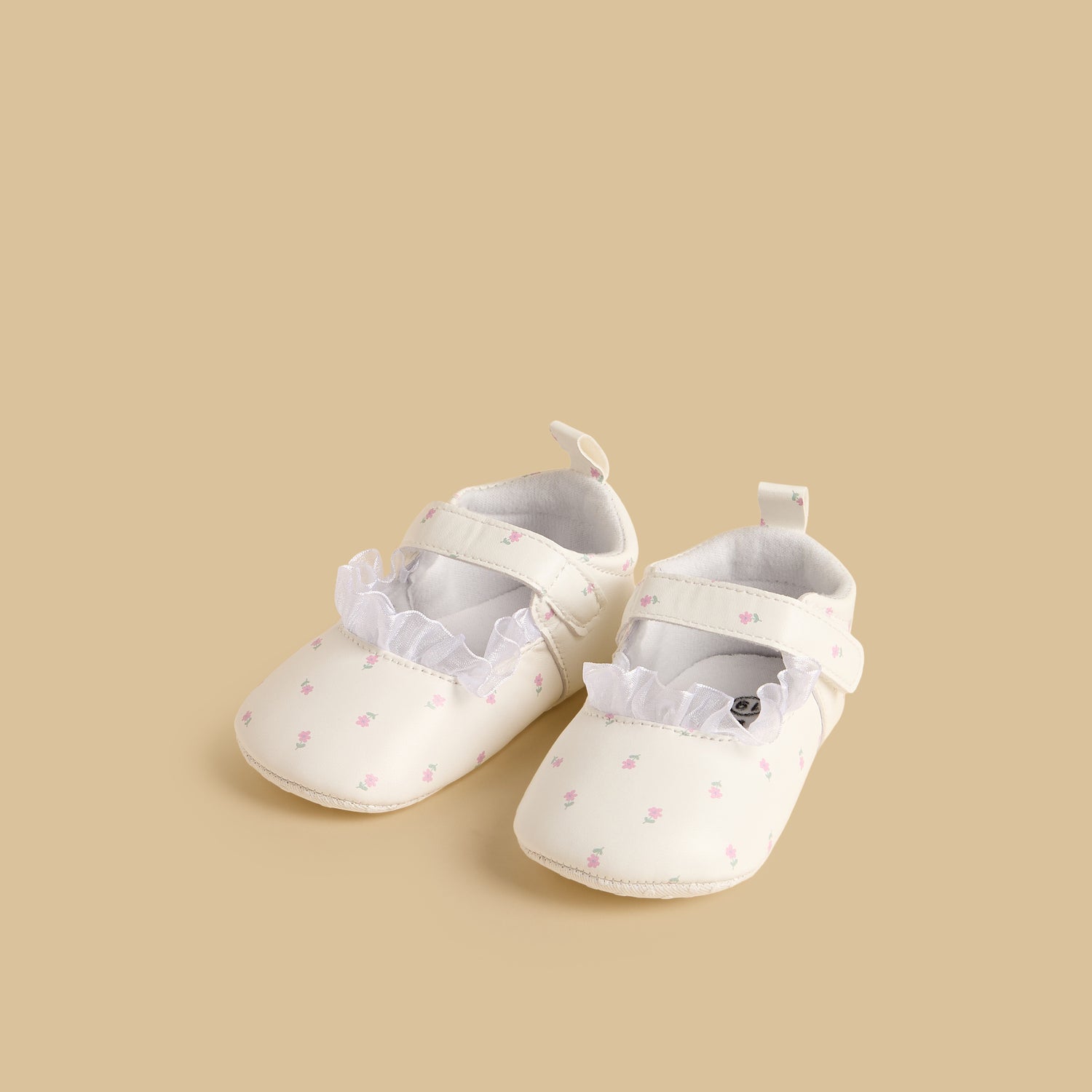 Floral Print Booties with Hook and Loop Closure - White / 17