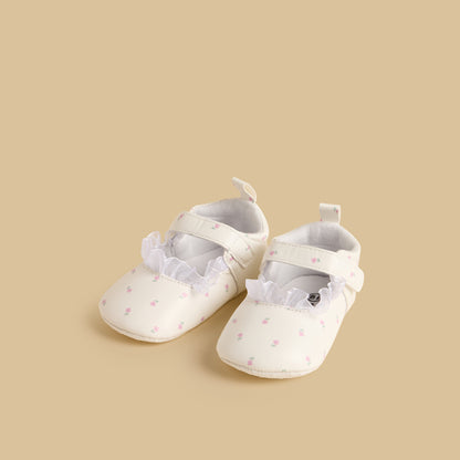 Floral Print Booties with Hook and Loop Closure - White / 17