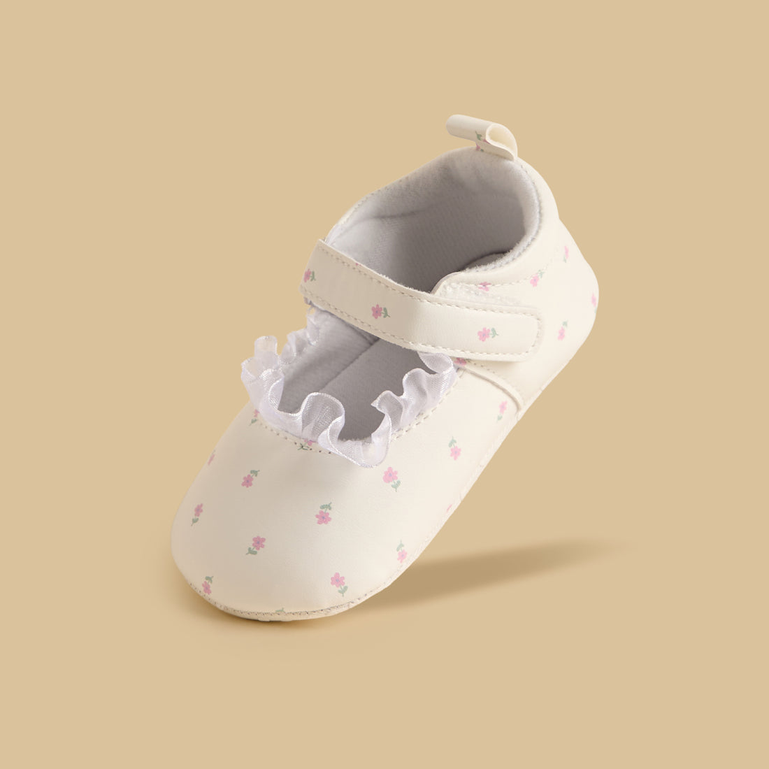 Floral Print Booties with Hook and Loop Closure