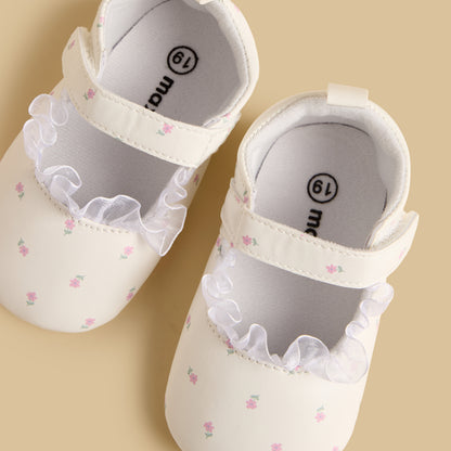 Floral Print Booties with Hook and Loop Closure