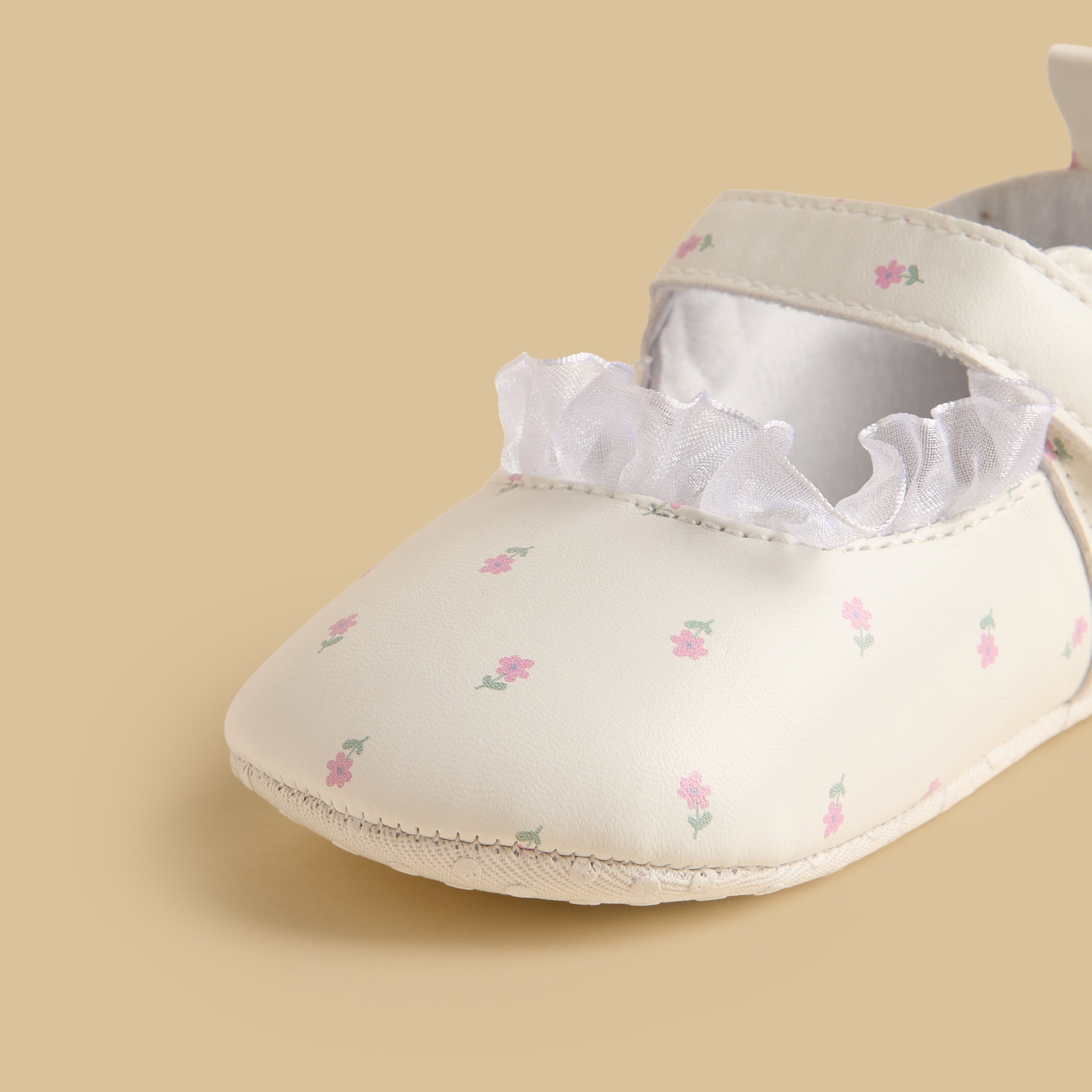 Floral Print Booties with Hook and Loop Closure