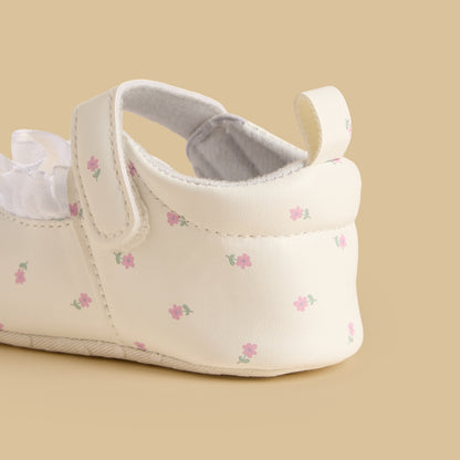 Floral Print Booties with Hook and Loop Closure