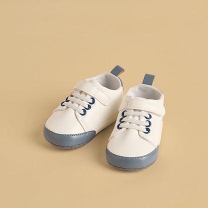 Printed Booties with Hook and Loop Closure - White / 17