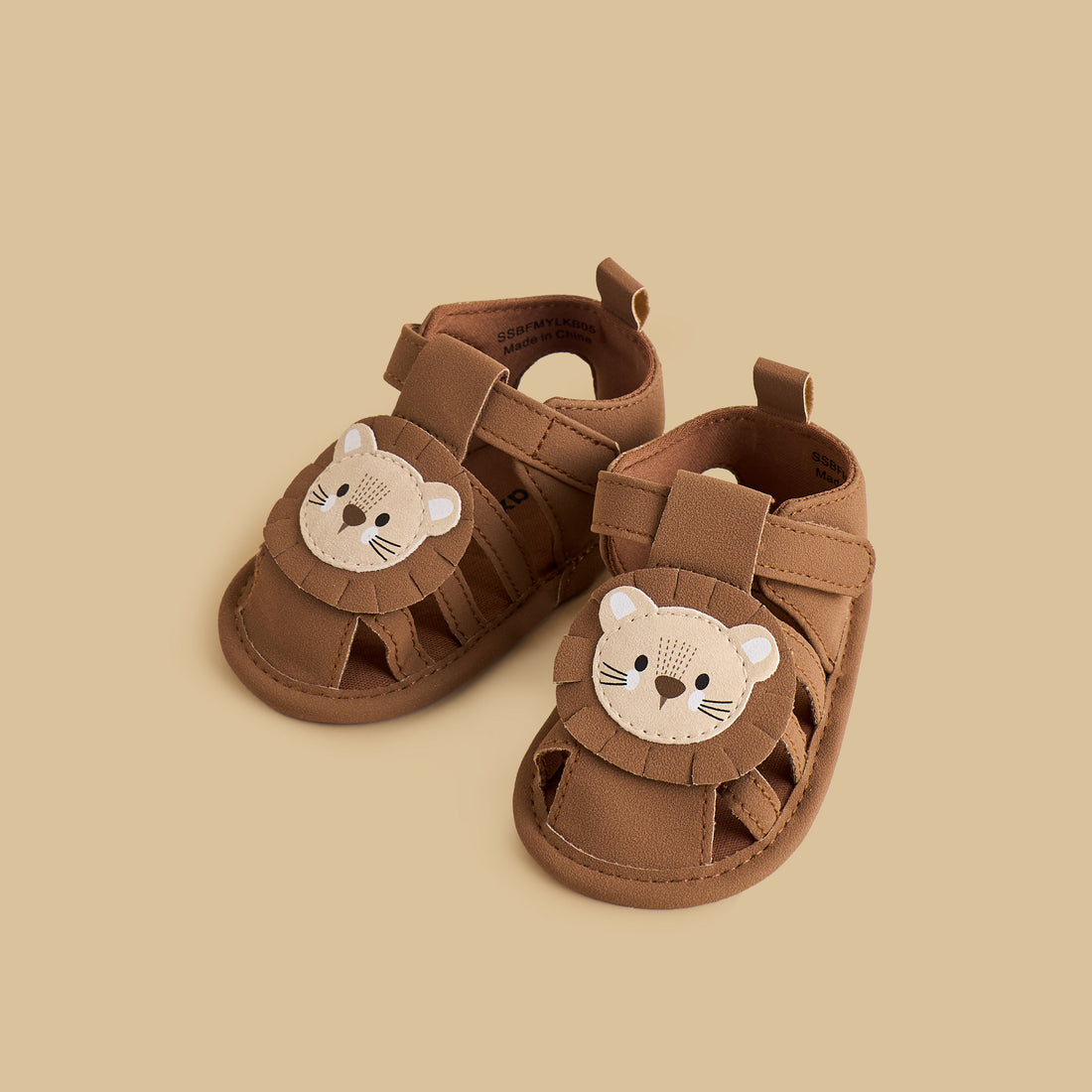 Teddy Applique Booties with Hook and Loop Closure - Brown / 17