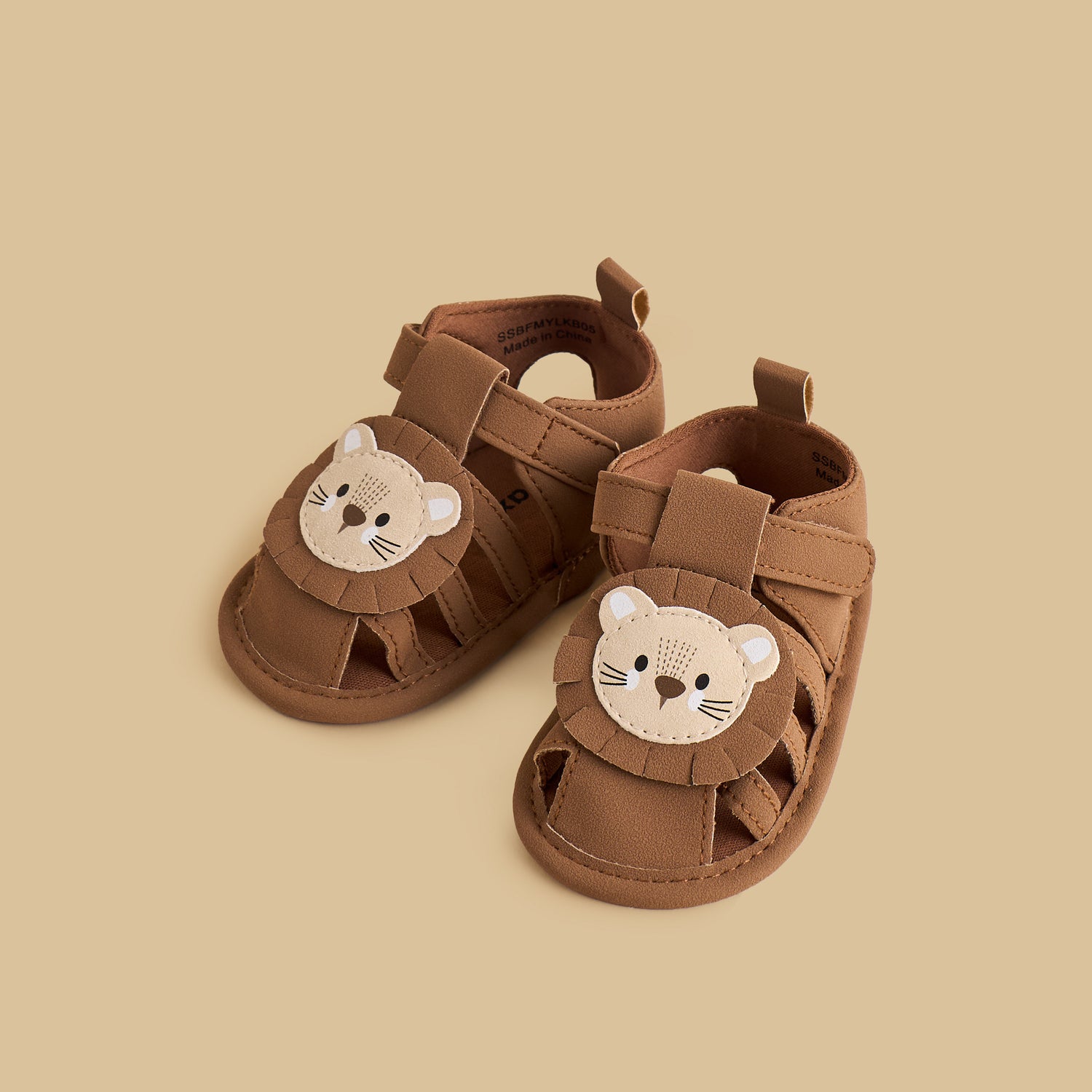 Teddy Applique Booties with Hook and Loop Closure - Brown / 17