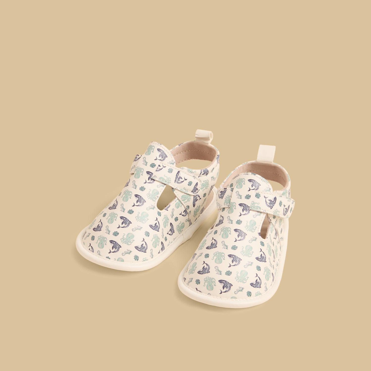 Aquatic Print Booties with Hook and Loop Closure - Multicolour / 17