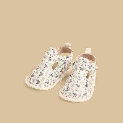 Aquatic Print Booties with Hook and Loop Closure - Multicolour / 17