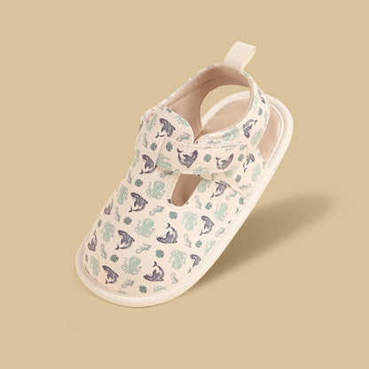 Aquatic Print Booties with Hook and Loop Closure