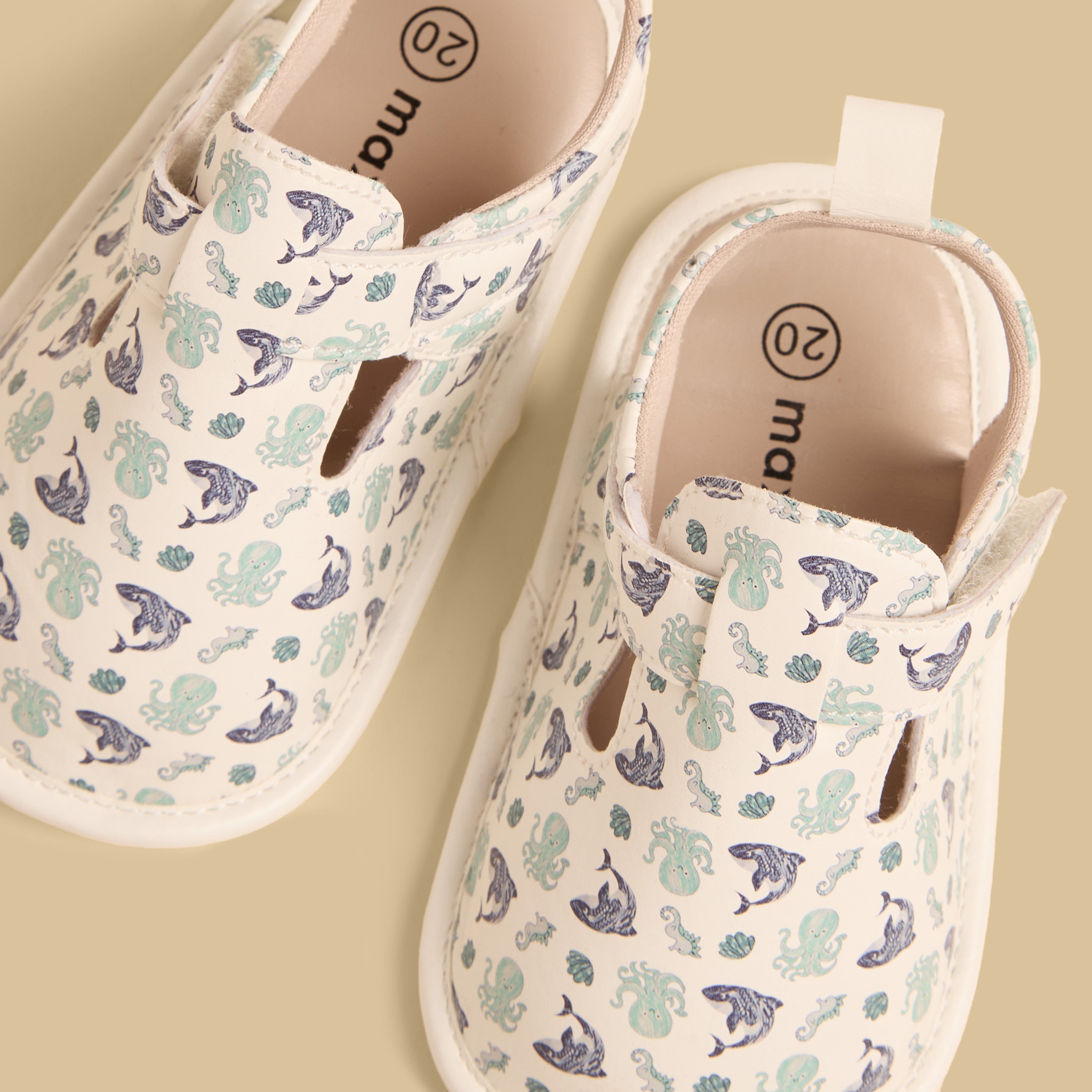 Aquatic Print Booties with Hook and Loop Closure