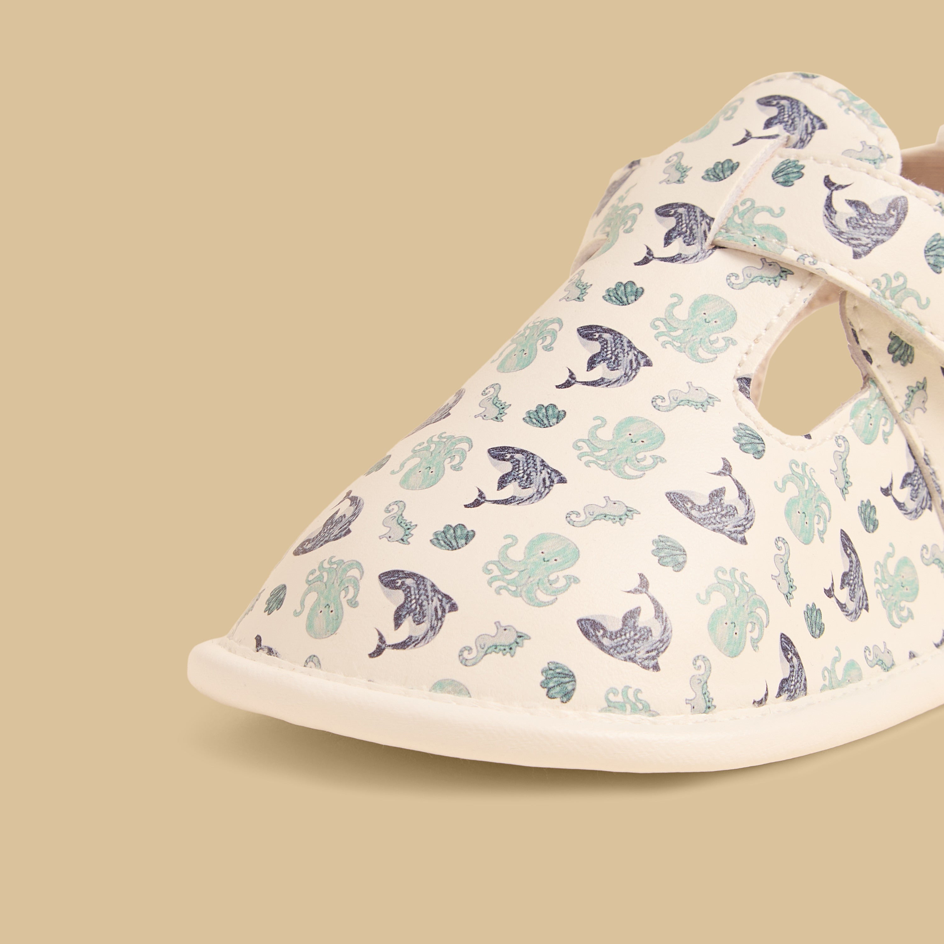 Aquatic Print Booties with Hook and Loop Closure