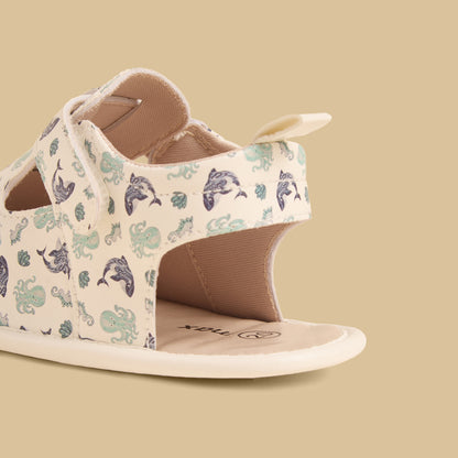 Aquatic Print Booties with Hook and Loop Closure