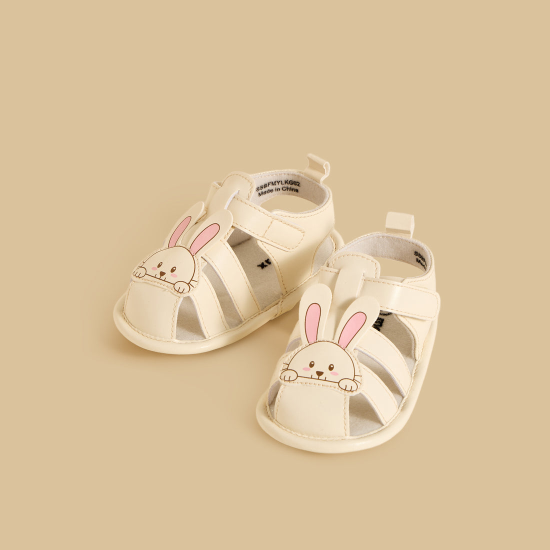 Bunny Print Booties with Hook and Loop Closure - Cream / 17