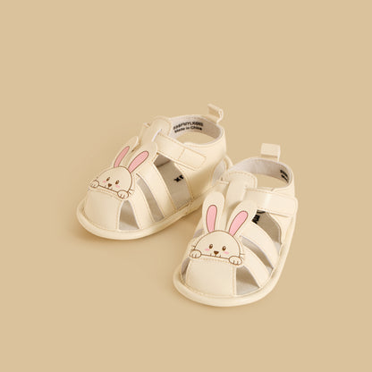 Bunny Print Booties with Hook and Loop Closure - Cream / 17