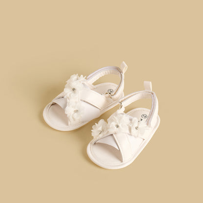 Floral Applique Booties with Hook and Loop Closure