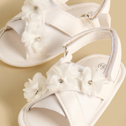 Floral Applique Booties with Hook and Loop Closure