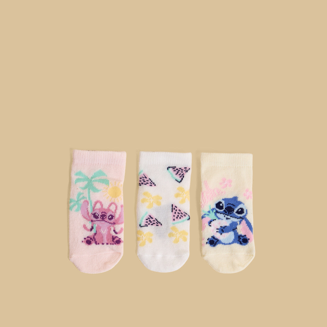 Pack of 3 - Stitch Print Anti-Skid Ankle Length Socks - Multicolour / 15-16