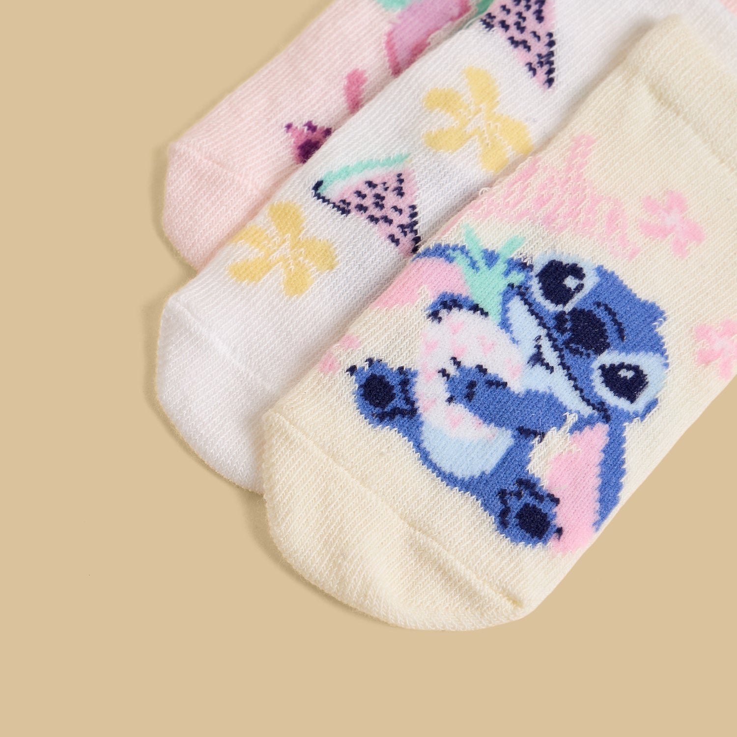 Pack of 3 - Stitch Print Anti-Skid Ankle Length Socks