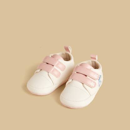 Stitch Print Booties with Hook and Loop Closure - White / 17