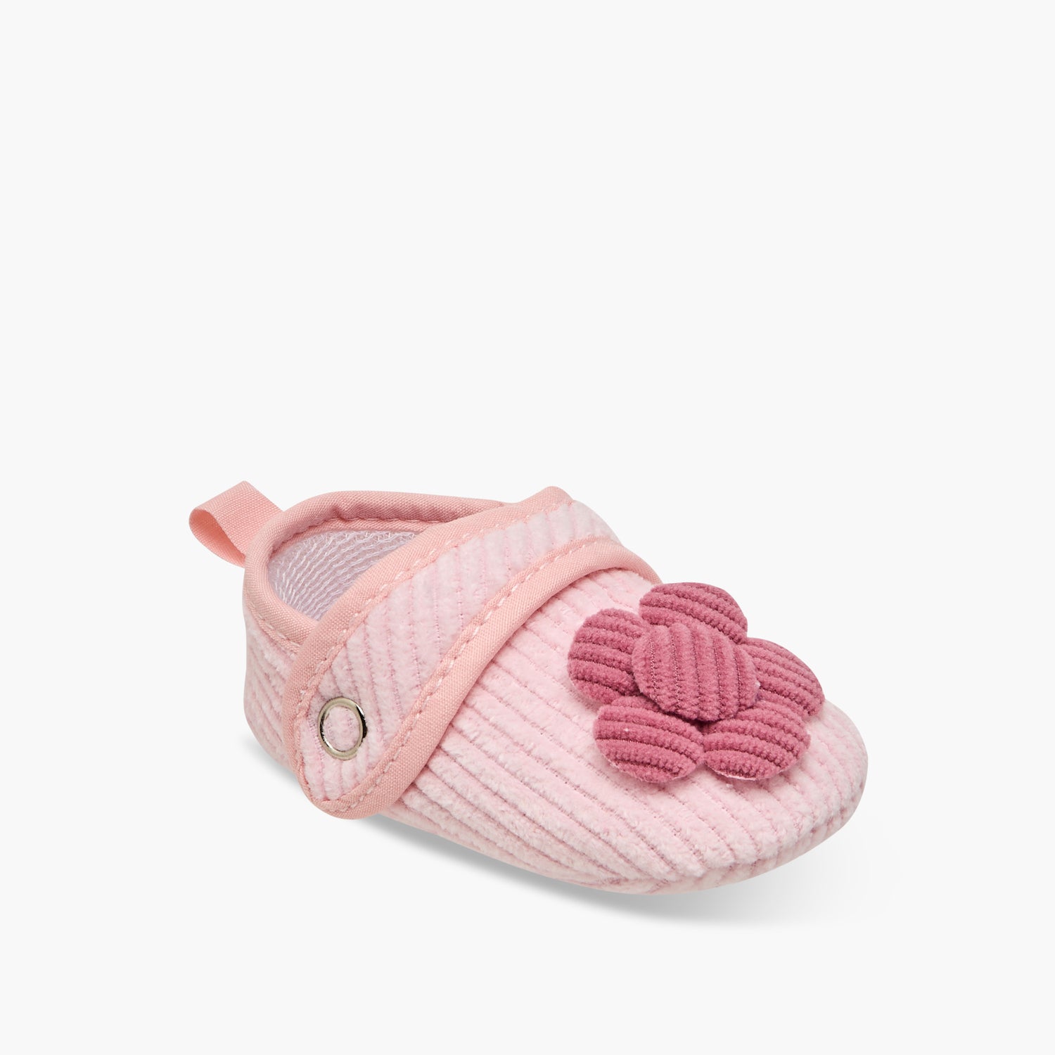 Juniors Ribbed Booties with Floral Accent and Button Closure