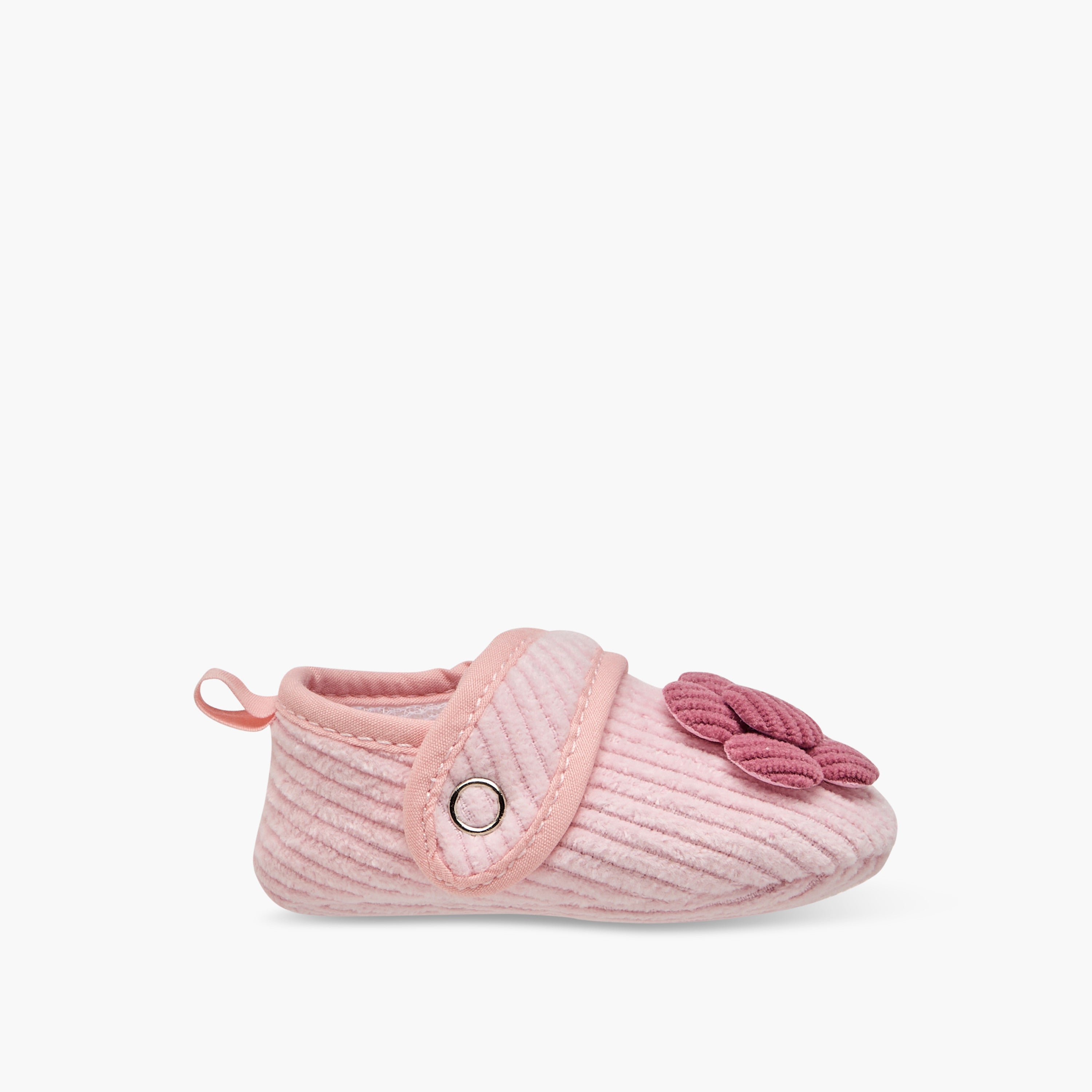 Juniors Ribbed Booties with Floral Accent and Button Closure