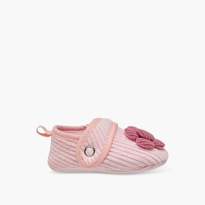Juniors Ribbed Booties with Floral Accent and Button Closure