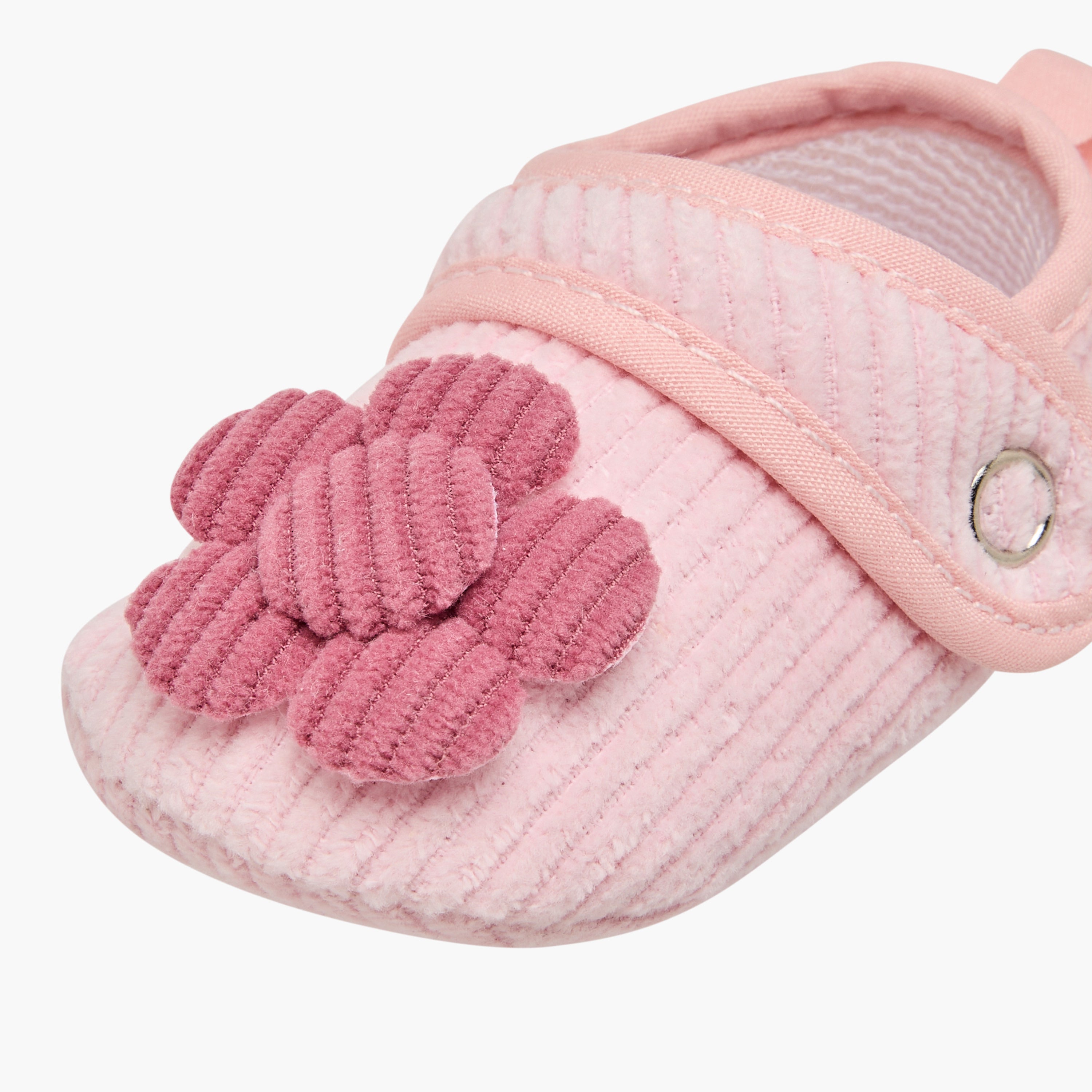 Juniors Ribbed Booties with Floral Accent and Button Closure