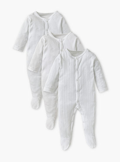 Juniors Closed Feet Solid Sleepsuit with Long Sleeves - Set of 3-baby-girls-clothing-nightwear-sleepsuits-image-1