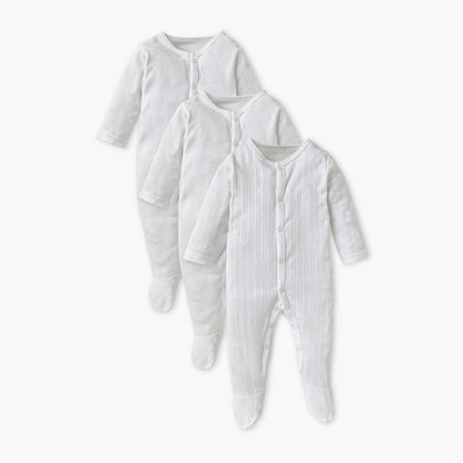 Juniors Closed Feet Solid Sleepsuit with Long Sleeves - Set of 3 - White / 0-3 mths