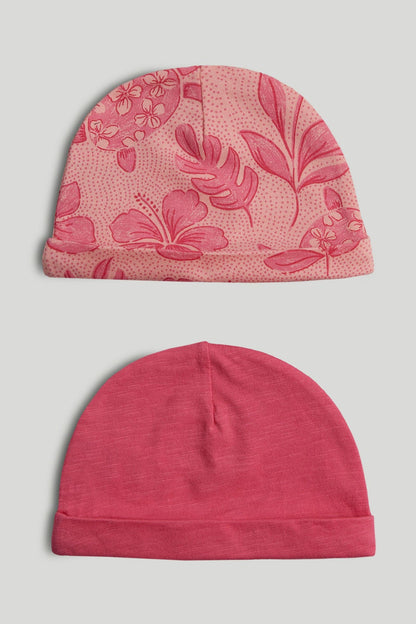 2 Pack Cotton Baby Hats - Pink / 6-12 Months