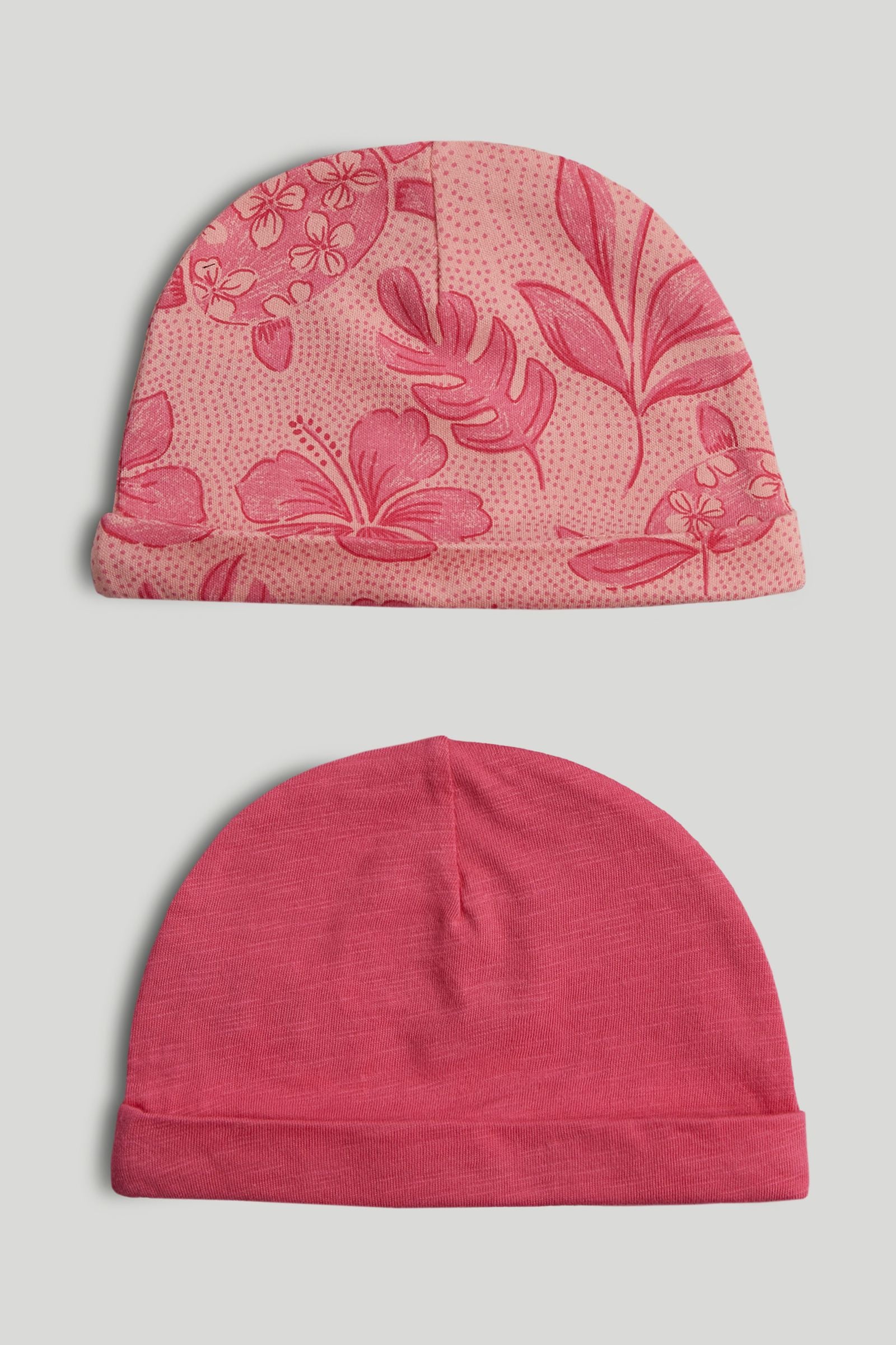 2 Pack Cotton Baby Hats - Pink / 6-12 Months