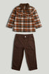 Brown Checked Shirt and Trousers Outfit - Brown / 9-10 Years