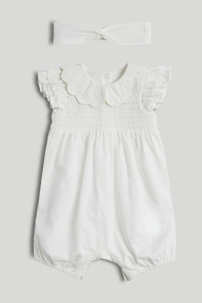 My First White Romper and Headband Outfit - White / 12-18 Months