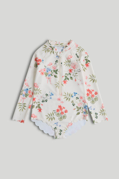 Floral Sunsafe UPF50+ Swimsuit - Cream / 9-10 Years
