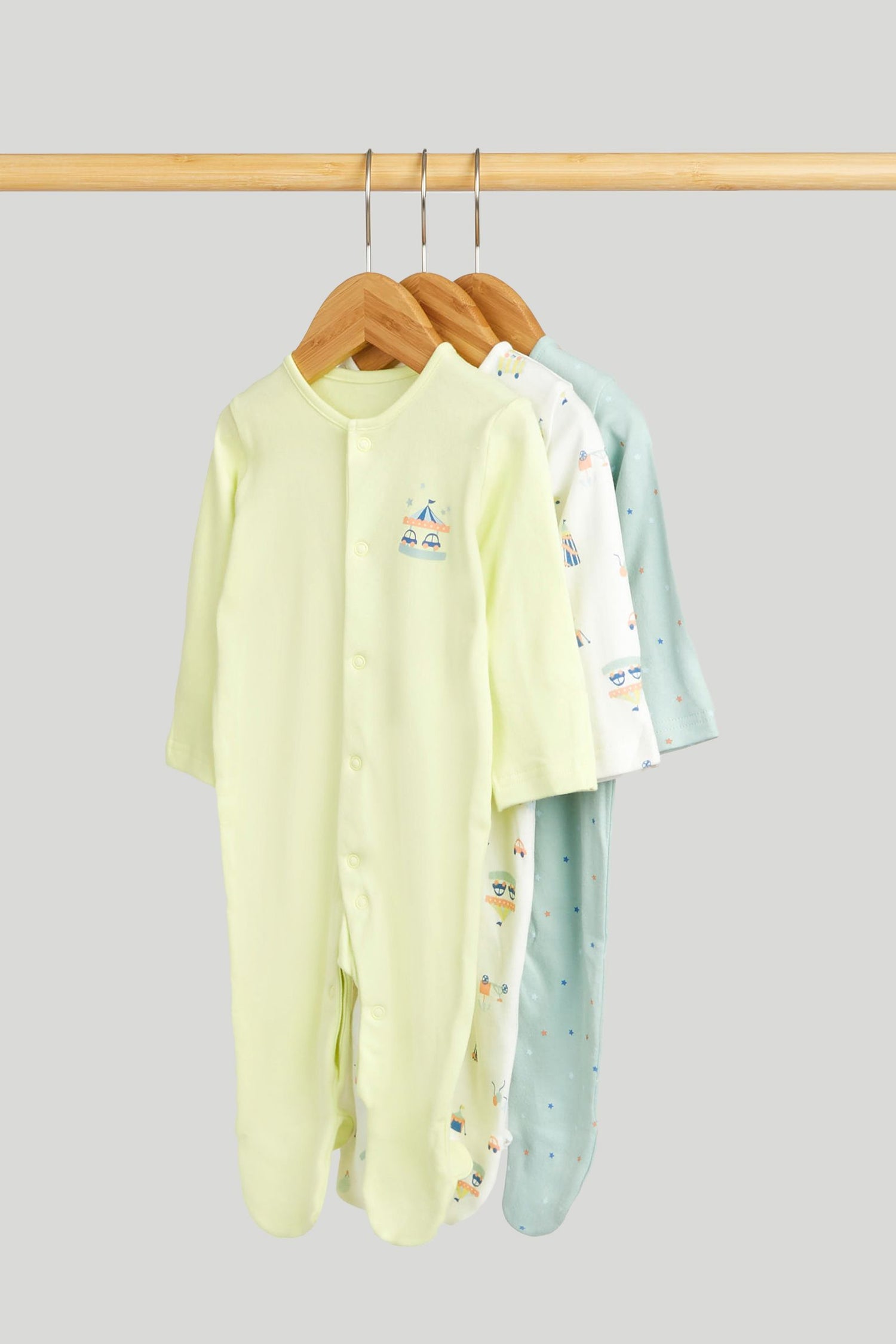 3 Pack Carnival Sleepsuits - Multi / 12-18 Months