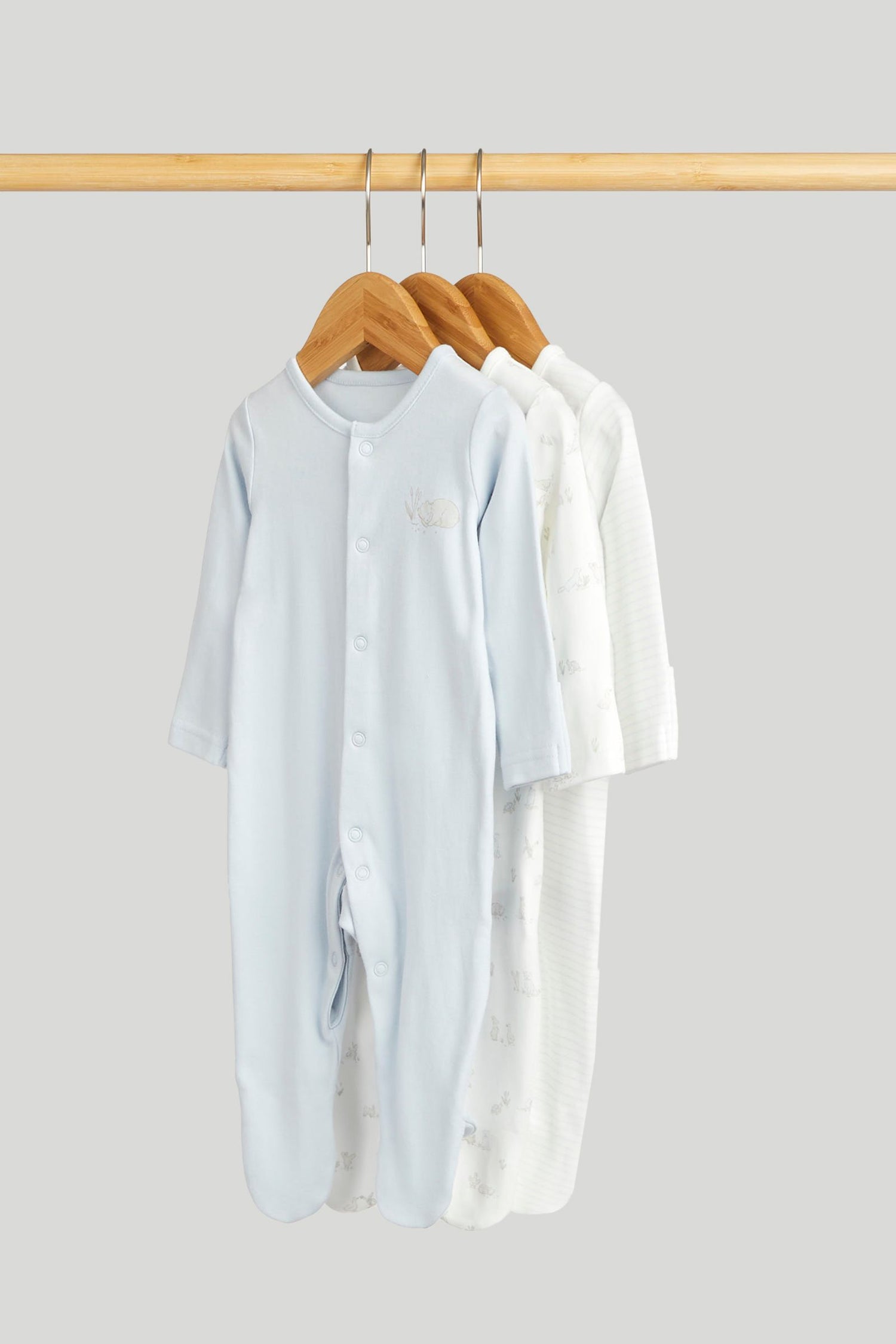 3 Pack My First Blue Sleepsuits - Light Blue / 12-18 Months