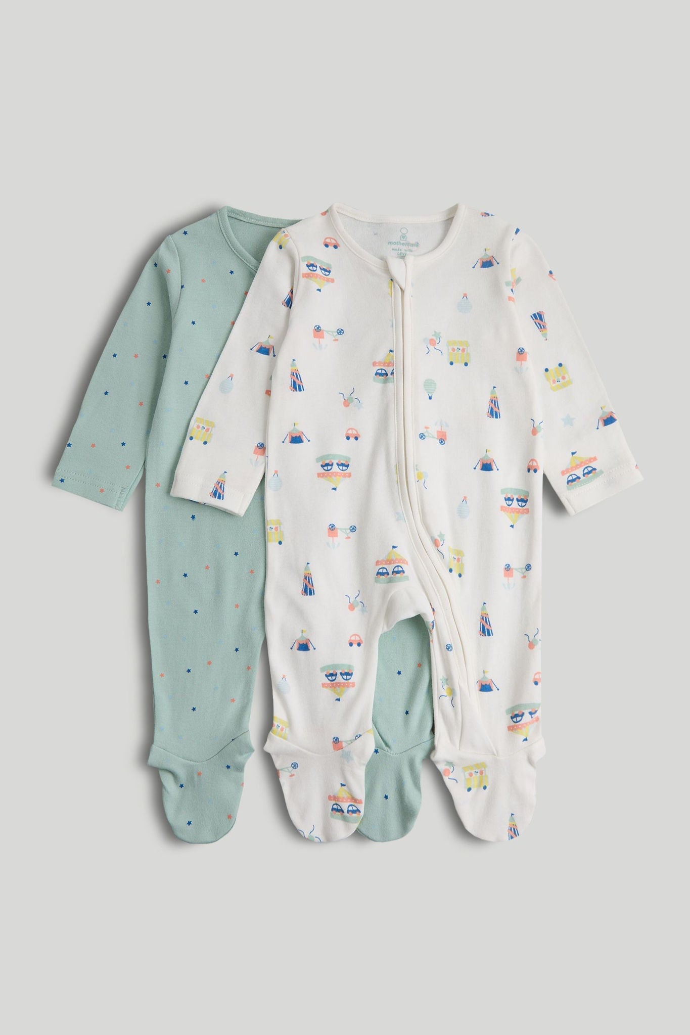 2 Pack Carnival Zip-Up Sleepsuits - Multi / 12-18 Months