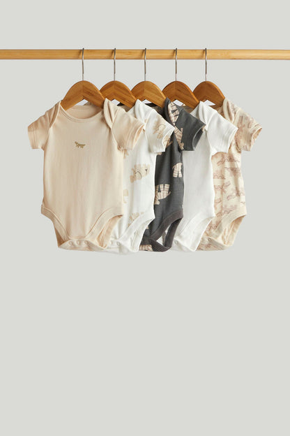 5 Pack Animals Short-Sleeved Bodysuits - Multi / 12-18 Months