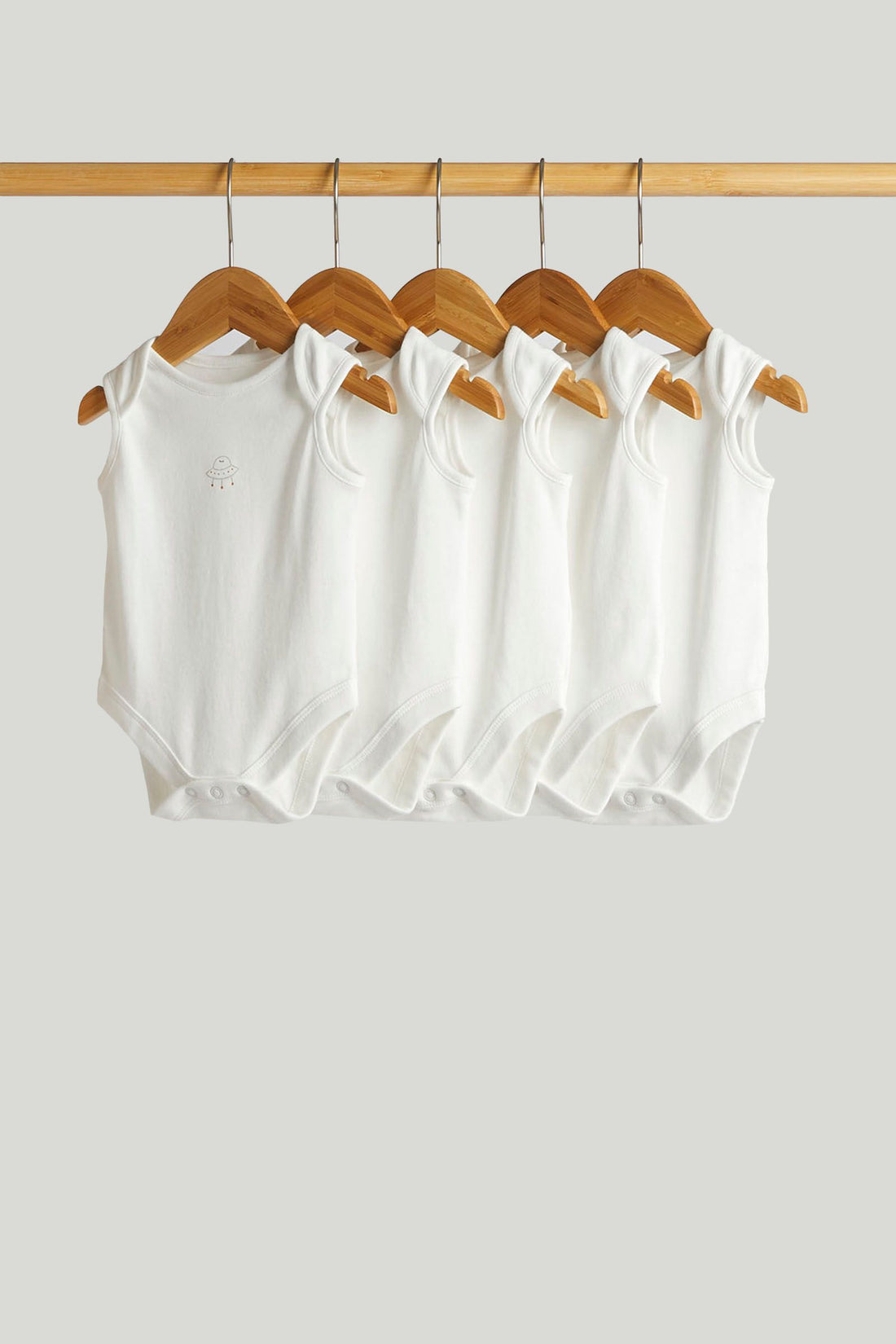 5 Pack Space Sleeveless Bodysuits - White / 12-18 Months