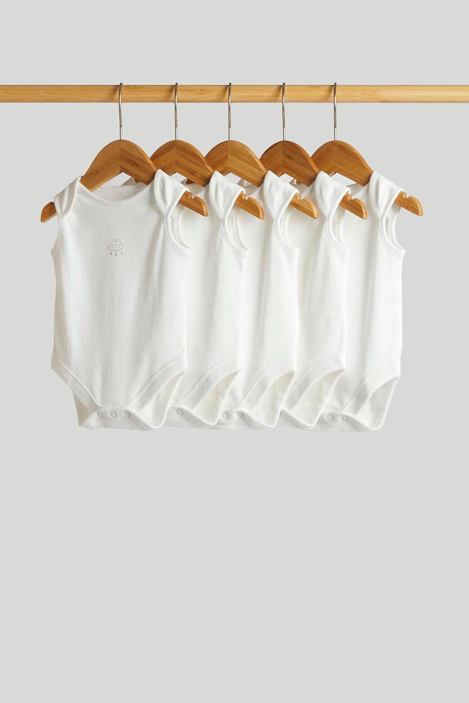 5 Pack Space Sleeveless Bodysuits - White / 12-18 Months