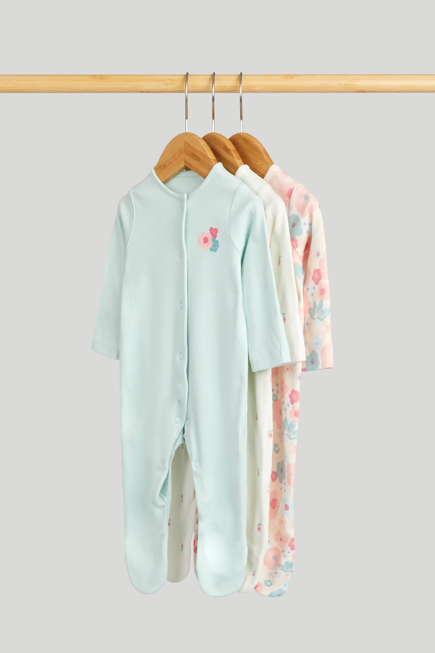 3 Pack Floral Sleepsuits - Multi / 12-18 Months