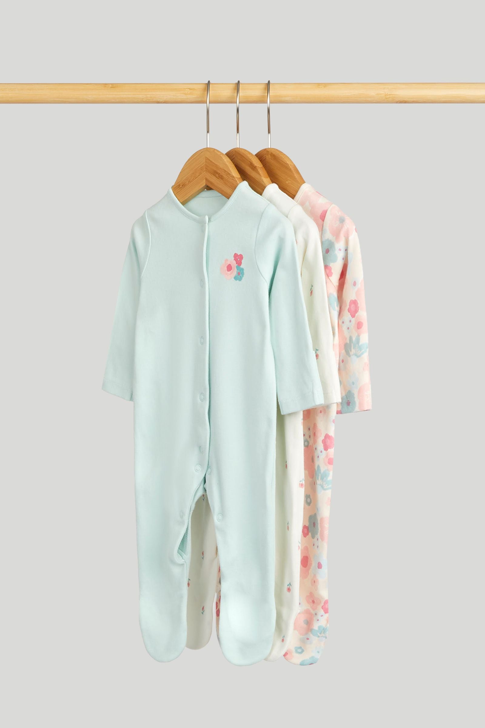 3 Pack Floral Sleepsuits - Multi / 12-18 Months