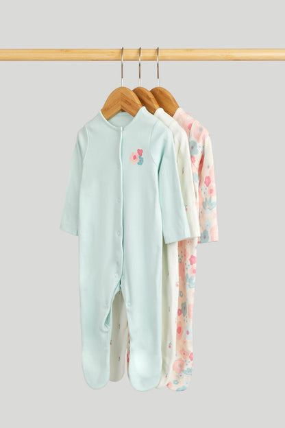 3 Pack Floral Sleepsuits - Multi / 12-18 Months
