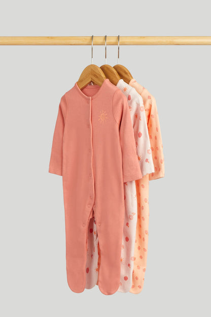 3 Pack Strawberry Sleepsuits - Light Pink / 12-18 Months
